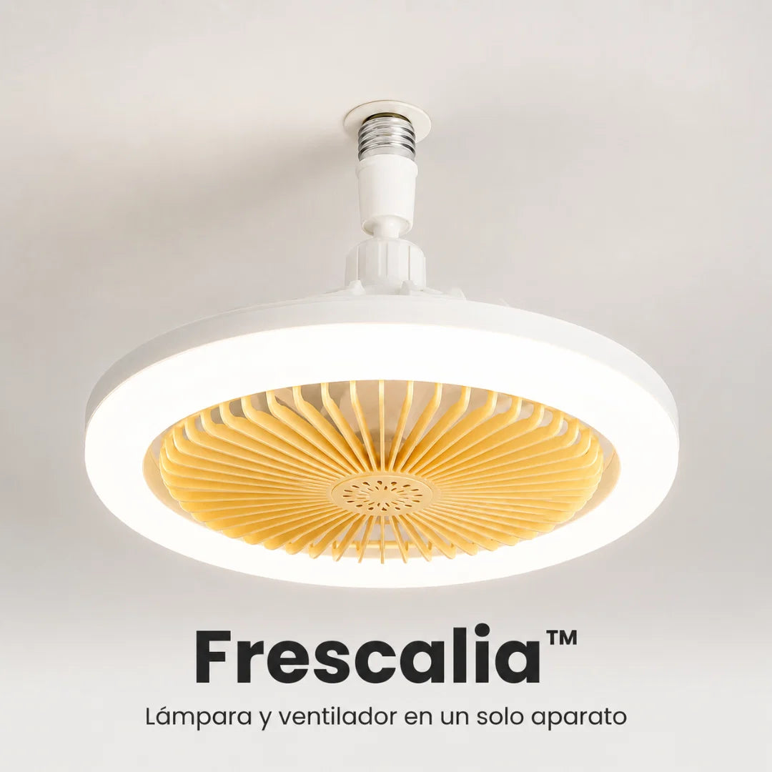 Frescalia™ lámpara ventilador 2 en 1 instalada en el bocal del techo con luz y ventilador encendidos