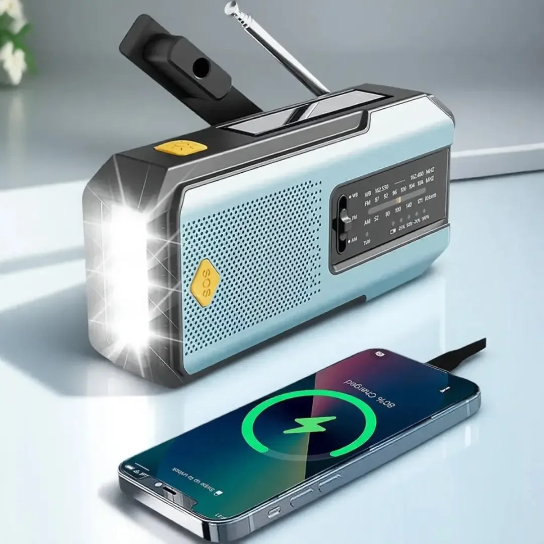 Radio portátil con manivela solar