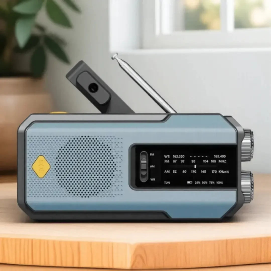 Radio portátil con manivela solar
