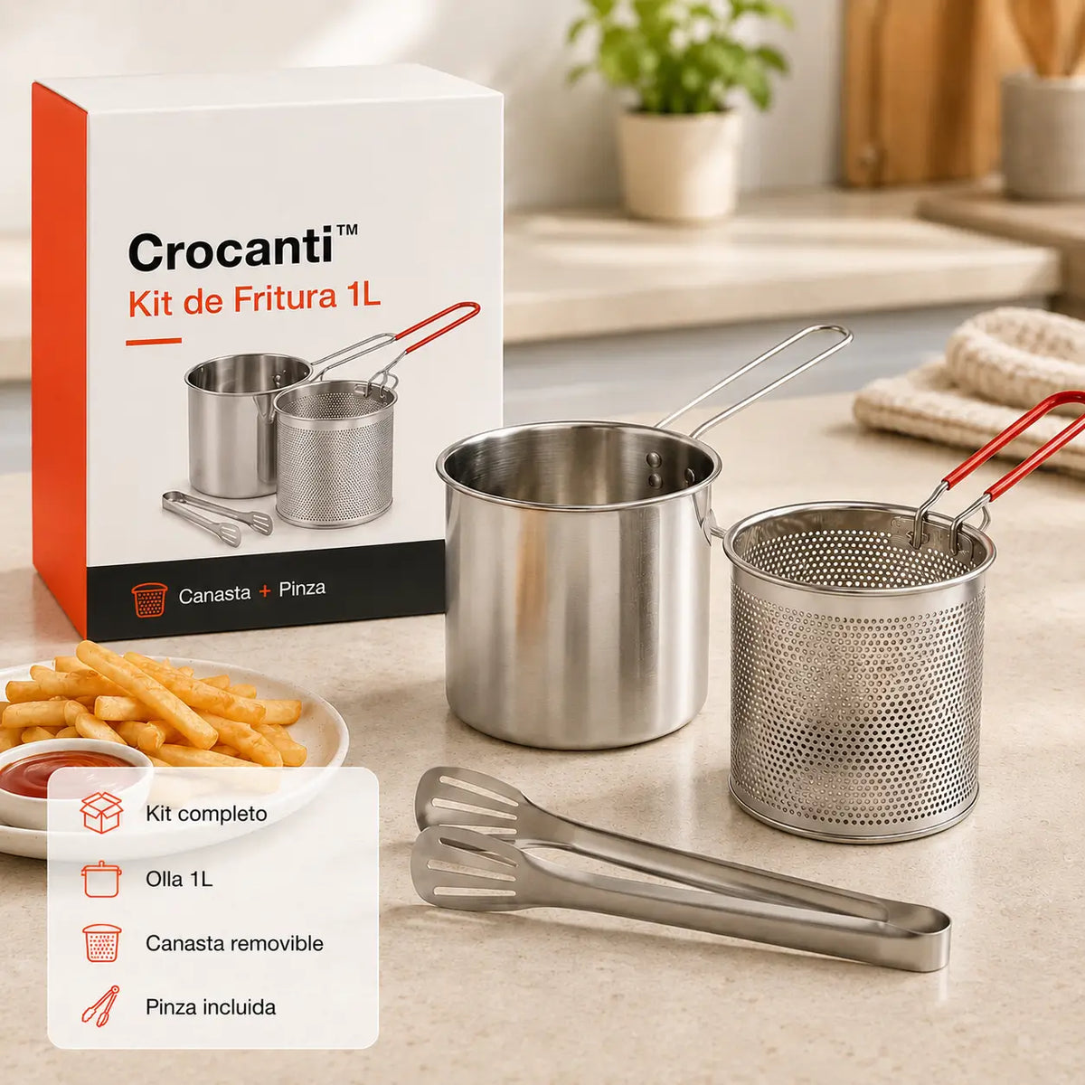 Crocanti™ — Kit de Fritura 1L con Canasta y Pinza