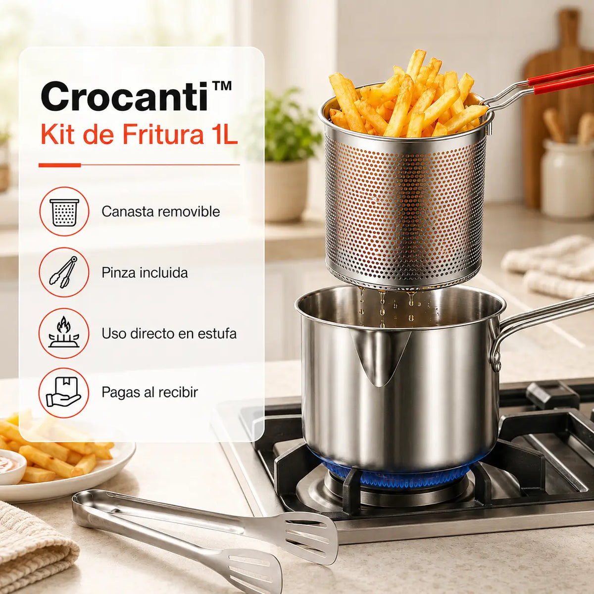 Crocanti™ — Kit de Fritura 1L con Canasta y Pinza